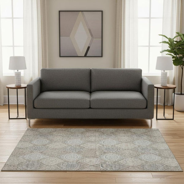 HomeRoots 5' Ogee Washable Area Rug in Taupe Beige & Ivory – Stylish, Durable, UV-Protected for Any Room 677126