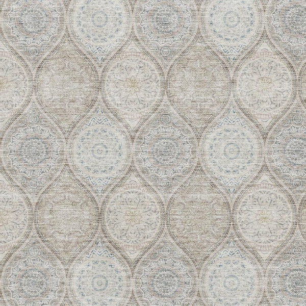 HomeRoots 5' Ogee Washable Area Rug in Taupe Beige & Ivory – Stylish, Durable, UV-Protected for Any Room 677126