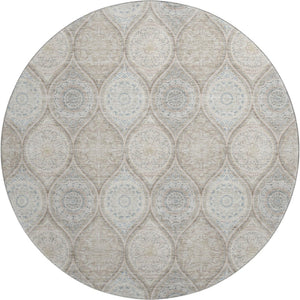 HomeRoots 8' Taupe Beige Ivory Ogee Washable Round Rug - Durable, UV Protected, Perfect for Families & Pets 677127