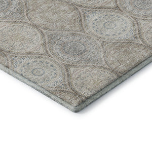 HomeRoots 8' Taupe Beige Ivory Ogee Washable Round Rug - Durable, UV Protected, Perfect for Families & Pets 677127