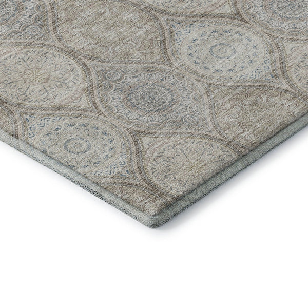 HomeRoots 8' Taupe Beige Ivory Ogee Washable Round Rug - Durable, UV Protected, Perfect for Families & Pets 677127