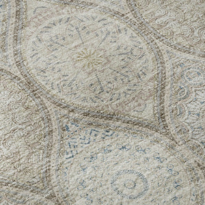 HomeRoots 8' Taupe Beige Ivory Ogee Washable Round Rug - Durable, UV Protected, Perfect for Families & Pets 677127