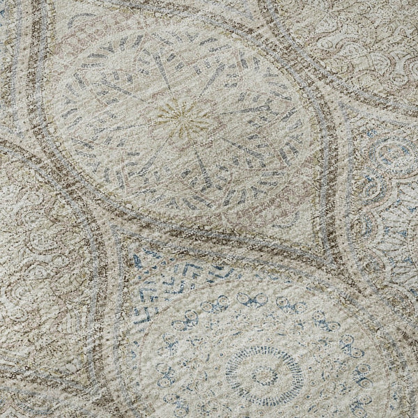 HomeRoots 8' Taupe Beige Ivory Ogee Washable Round Rug - Durable, UV Protected, Perfect for Families & Pets 677127