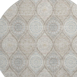 HomeRoots 8' Taupe Beige Ivory Ogee Washable Round Rug - Durable, UV Protected, Perfect for Families & Pets 677127