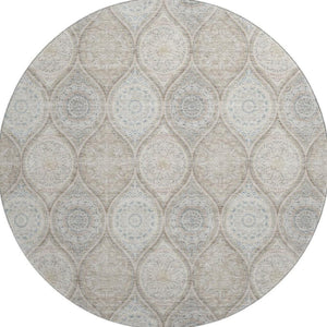 HomeRoots 8' Taupe Beige Ivory Ogee Washable Round Rug - Durable, UV Protected, Perfect for Families & Pets 677127
