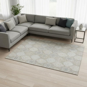 HomeRoots 8' X 10' Stylish Taupe Beige & Ivory Ogee Area Rug - Washable, Durable, UV Protected for High Traffic Spaces 677128