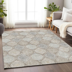 HomeRoots 8' X 10' Stylish Taupe Beige & Ivory Ogee Area Rug - Washable, Durable, UV Protected for High Traffic Spaces 677128