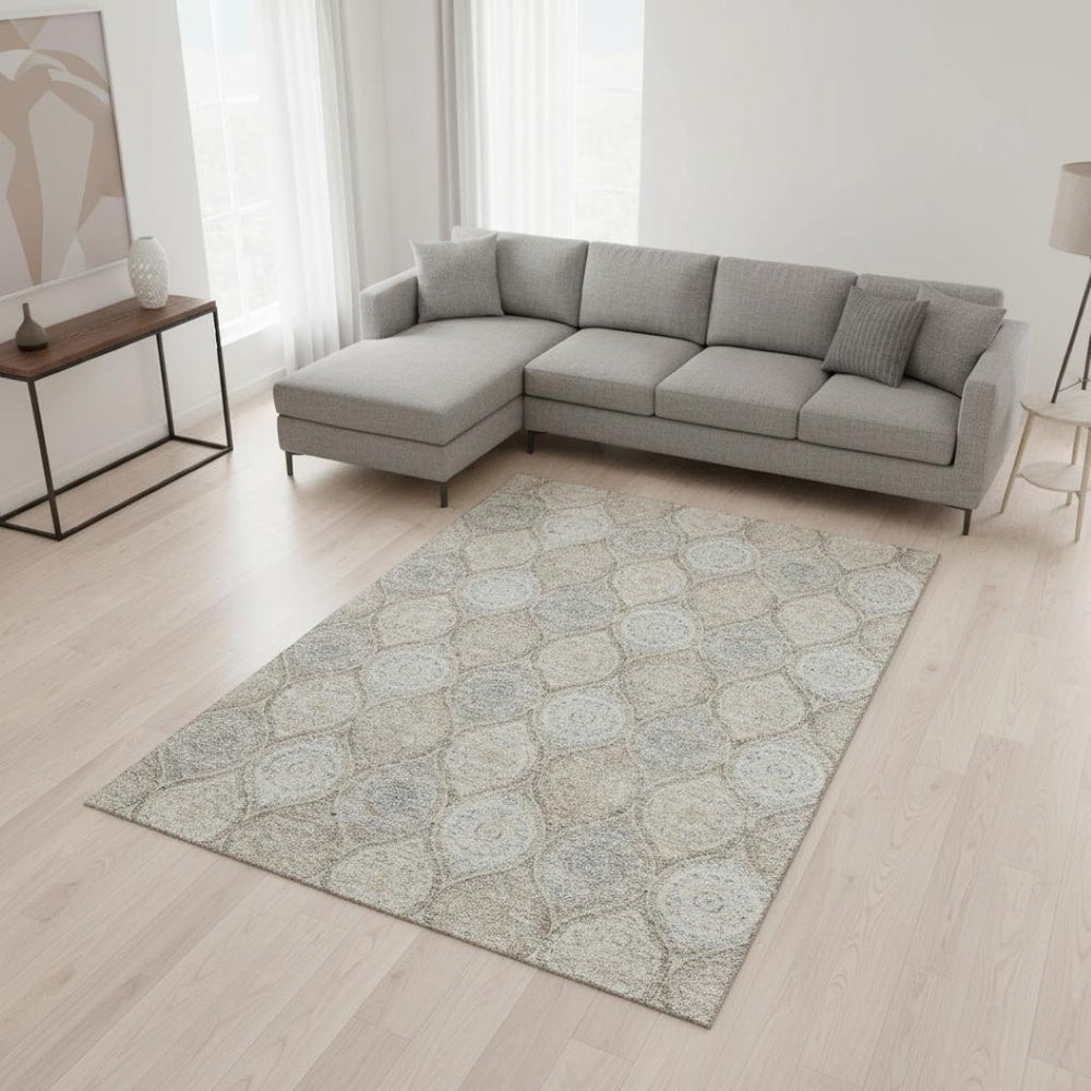 HomeRoots 9' X 12' Taupe Beige & Ivory Ogee Washable Area Rug with Stain Resistance & UV Protection Features 677129