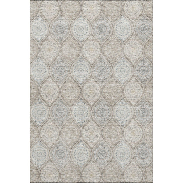 HomeRoots 9' X 12' Taupe Beige & Ivory Ogee Washable Area Rug with Stain Resistance & UV Protection Features 677129