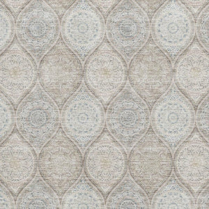 HomeRoots 9' X 12' Taupe Beige & Ivory Ogee Washable Area Rug with Stain Resistance & UV Protection Features 677129