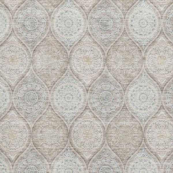HomeRoots 9' X 12' Taupe Beige & Ivory Ogee Washable Area Rug with Stain Resistance & UV Protection Features 677129
