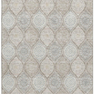 HomeRoots 9' X 12' Taupe Beige & Ivory Ogee Washable Area Rug with Stain Resistance & UV Protection Features 677129