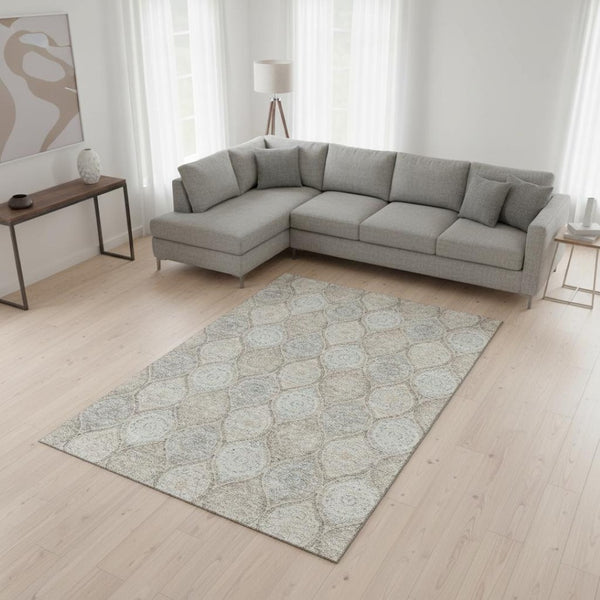 HomeRoots 10' Taupe Beige & Ivory Ogee Area Rug – Washable, Stain Resistant, UV Protected for Stylish Living Spaces 677130