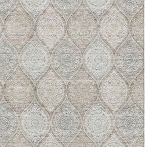HomeRoots 10' Taupe Beige & Ivory Ogee Area Rug – Washable, Stain Resistant, UV Protected for Stylish Living Spaces 677130