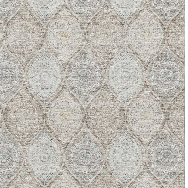 HomeRoots 10' Taupe Beige & Ivory Ogee Area Rug – Washable, Stain Resistant, UV Protected for Stylish Living Spaces 677130