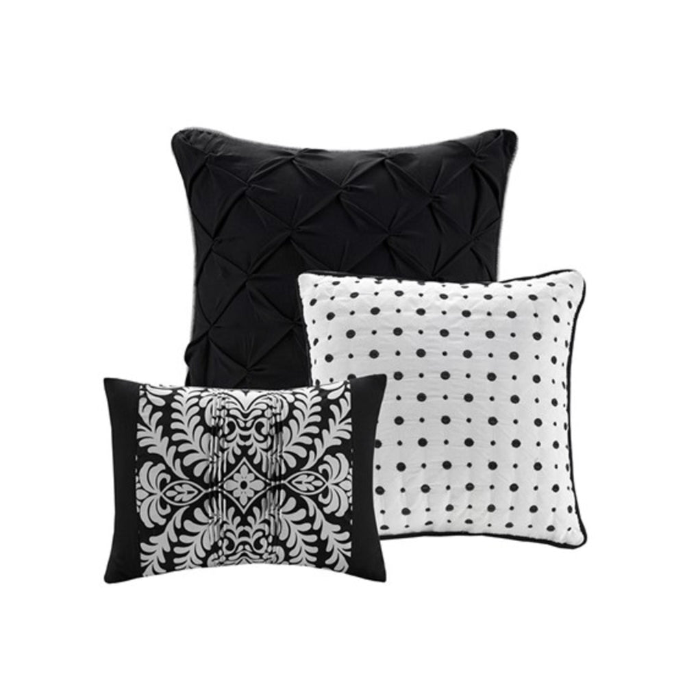 HomeRoots Set of Seven Elegant Black and White Damask King Bedding - Stylish Comforter and Shams Set 677134