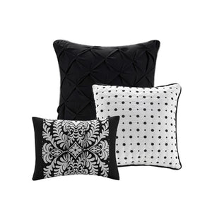 HomeRoots Set of Seven Elegant Black and White Damask King Bedding - Stylish Comforter and Shams Set 677134
