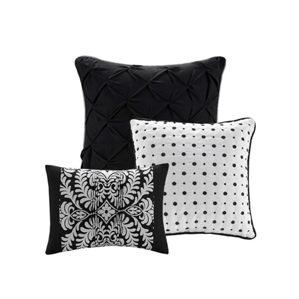 HomeRoots Set of Seven Elegant Black and White Damask King Bedding - Stylish Comforter and Shams Set 677134