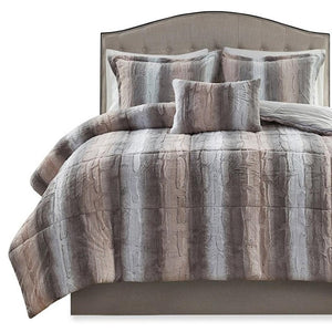 HomeRoots Set of Four Gray and Pink Striped King Bedding Set - Elegant Comforter with Shams for Modern Style 677135