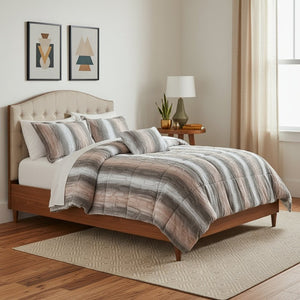 HomeRoots Set of Four Gray and Pink Striped King Bedding Set - Elegant Comforter with Shams for Modern Style 677135