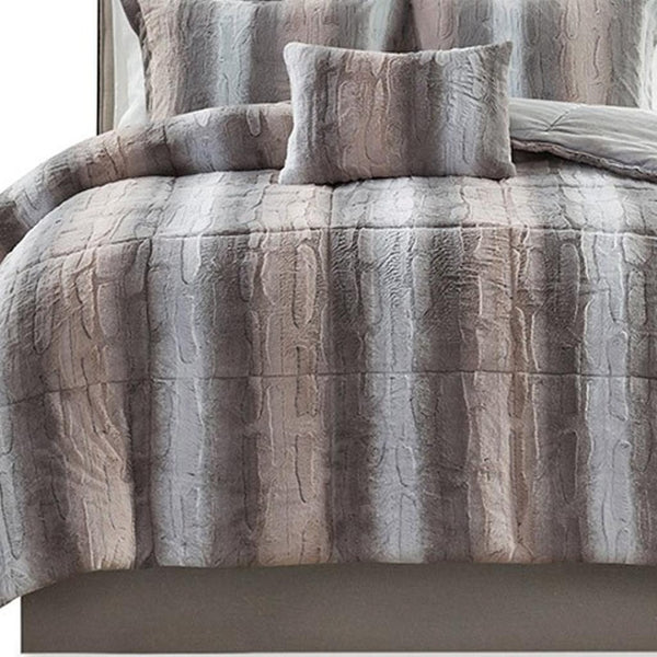 HomeRoots Set of Four Gray and Pink Striped King Bedding Set - Elegant Comforter with Shams for Modern Style 677135