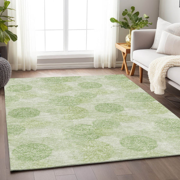 HomeRoots 5' X 8' Artichoke Green Abstract Washable Area Rug – Stylish, Durable, UV-Protected & Family-Friendly! 677137