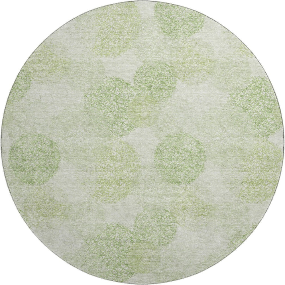 HomeRoots 8' Artichoke Green & Ivory Abstract Round Rug – Washable, UV-Protected, Kid & Pet-Friendly Design 677138