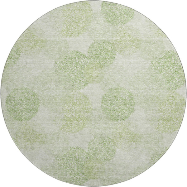 HomeRoots 8' Artichoke Green & Ivory Abstract Round Rug – Washable, UV-Protected, Kid & Pet-Friendly Design 677138