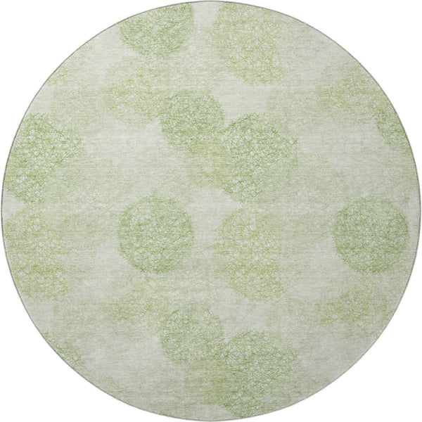 HomeRoots 8' Artichoke Green & Ivory Abstract Round Rug – Washable, UV-Protected, Kid & Pet-Friendly Design 677138