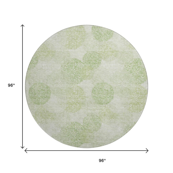 HomeRoots 8' Artichoke Green & Ivory Abstract Round Rug – Washable, UV-Protected, Kid & Pet-Friendly Design 677138