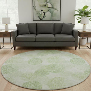 HomeRoots 8' Artichoke Green & Ivory Abstract Round Rug – Washable, UV-Protected, Kid & Pet-Friendly Design 677138
