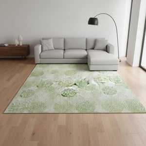 HomeRoots 8' X 10' Artichoke Green & Ivory Abstract Washable Area Rug - UV Protected, Stain Resistant, Durable Design 677139