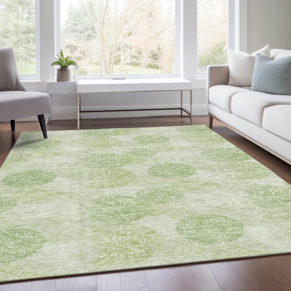 HomeRoots 9' X 12' Artichoke Green Abstract Area Rug - Stylish, Washable, UV Protected for High-Traffic Spaces 677140