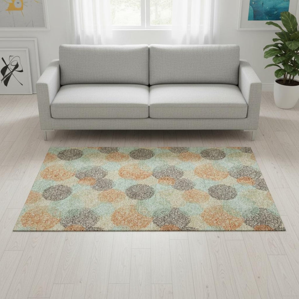HomeRoots 5' X 8' Beige Orange and Ivory Abstract Area Rug – Stylish, Washable, UV-Protected & Pet-Friendly Design 677143