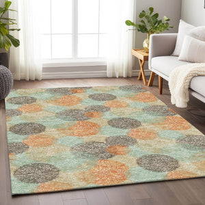 HomeRoots 5' X 8' Beige Orange and Ivory Abstract Area Rug – Stylish, Washable, UV-Protected & Pet-Friendly Design 677143