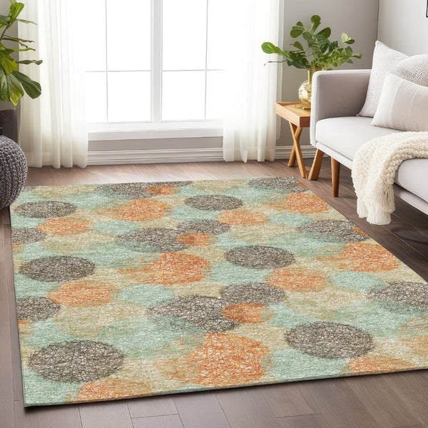 HomeRoots 5' X 8' Beige Orange and Ivory Abstract Area Rug – Stylish, Washable, UV-Protected & Pet-Friendly Design 677143