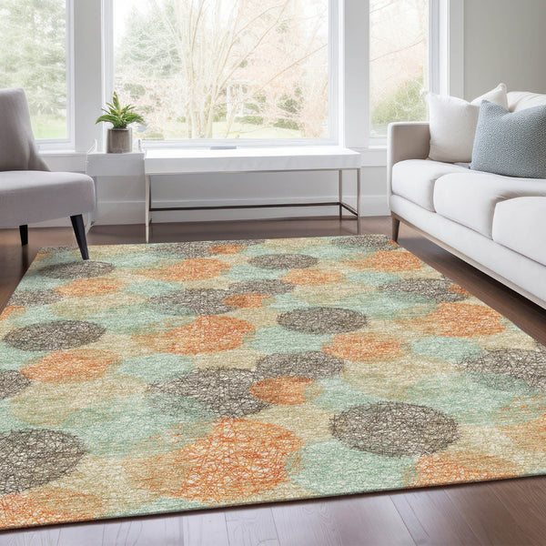 HomeRoots 5' X 8' Beige Orange and Ivory Abstract Area Rug – Stylish, Washable, UV-Protected & Pet-Friendly Design 677143