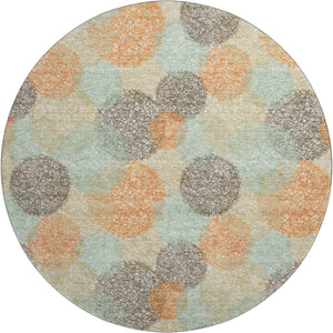 HomeRoots 8' Beige Orange and Ivory Abstract Washable Round Rug - Durable, UV Protected, Stylish & Easy Care! 677144