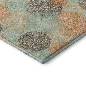 HomeRoots 8' Beige Orange and Ivory Abstract Washable Round Rug - Durable, UV Protected, Stylish & Easy Care! 677144