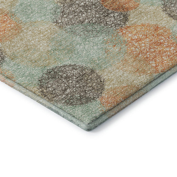 HomeRoots 8' Beige Orange and Ivory Abstract Washable Round Rug - Durable, UV Protected, Stylish & Easy Care! 677144