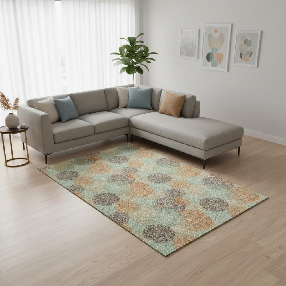 HomeRoots 8' X 10' Modern Beige Orange Ivory Abstract Area Rug - Washable, UV Protected & Soft Underfoot Comfort 677145