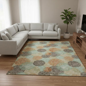 HomeRoots 9' X 12' Abstract Washable Area Rug in Warm Beige & Orange with UV Protection for Easy Care Living 677146