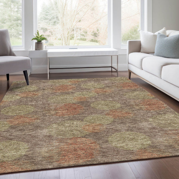 HomeRoots 5' X 8' Washable Area Rug in Brown, Artichoke Green & Taupe - UV Protected, Durable & Stylish Décor 677149