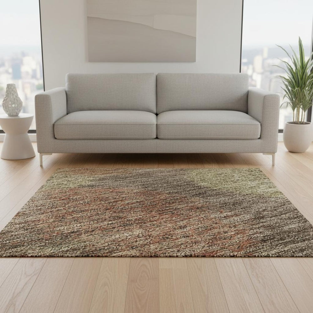 HomeRoots 5' X 8' Washable Area Rug in Brown, Artichoke Green & Taupe - UV Protected, Durable & Stylish Décor 677149