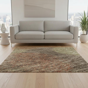HomeRoots 5' X 8' Washable Area Rug in Brown, Artichoke Green & Taupe - UV Protected, Durable & Stylish Décor 677149