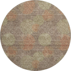 HomeRoots 8' Brown Abstract Washable Round Rug in Artichoke Green & Taupe with UV Protection for Modern Homes 677150