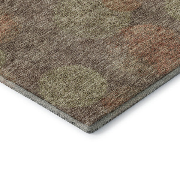 HomeRoots 8' Brown Abstract Washable Round Rug in Artichoke Green & Taupe with UV Protection for Modern Homes 677150
