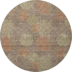 HomeRoots 8' Brown Abstract Washable Round Rug in Artichoke Green & Taupe with UV Protection for Modern Homes 677150