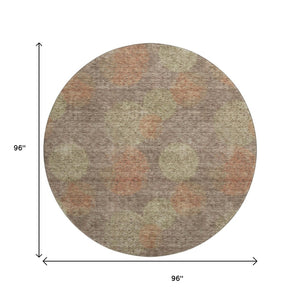 HomeRoots 8' Brown Abstract Washable Round Rug in Artichoke Green & Taupe with UV Protection for Modern Homes 677150