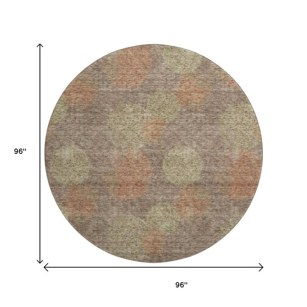 HomeRoots 8' Brown Abstract Washable Round Rug in Artichoke Green & Taupe with UV Protection for Modern Homes 677150